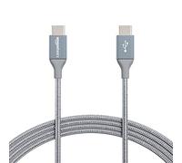 Amazon Basics Câble de charge USB-C vers USB-C, cordon tressé en nylon, débit de 480 Mbit/s, certifié USB-IF, pour Apple iPhone 16/15, iPad,Samsung Galaxy,tablettes,ordinateurs portables,3m,gris foncé