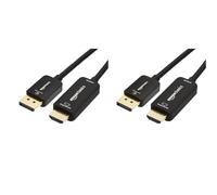 Amazon Basics Câble DisplayPort Vers HDMI, Unidirectionnel, 1080p, 1 920 x 1 200, 4K à 60 Hz, 1,8m, Prise Plaquée Or, Noir (Lot de 2)