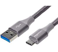 Amazon Basics Câble USB-A->USB-C Câble Charge Rapide, Cordon en Nylon Tressé USB 3.1 Gen 1, Haut Débit 5Gbps, pour Apple iPhone 16/15, iPad, Samsung Galaxy, Tablettes, Portables, 1,8m, Gris Foncé