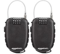 Amazon Basics Cadenas avec câble rétractable, combinaison à 4 chiffres, AB-BL101, Lot de 2, Noir