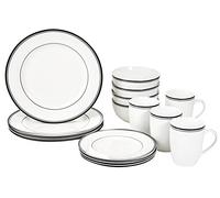 Amazon Basics Café Service de table, 16 Pièces pour 4 personnes, Motif rayures - Noir