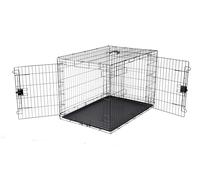 Amazon Basics Cage pour chien, Pliable en fil métallique avec plateau, Double porte, L 107 x l 71 x H 76 cm, Noir