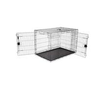 Amazon Basics Cage pour chien, Pliable en fil métallique avec plateau, Double porte, L 122 x l 76 x H 83 cm, Noir
