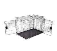Amazon Basics Cage pour chien, Pliable en fil métallique avec plateau, Double porte, L 91 x l 58 x H 64 cm, Noir