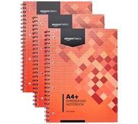 Amazon Basics Cahier à reliure spirale, 100 feuilles, 200 pages A4+, 80 g/m², lot de 3, Rouge
