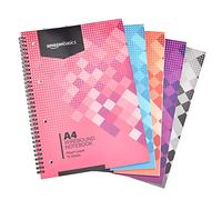Amazon Basics Carnet à Spirale, 70 Feuilles / 140 Pages, A4, 90g/m², Lot de 5, Couleurs Assorties