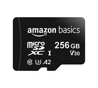 Amazon Basics Carte Mémoire microSDXC avec Adaptateur Grande Taille, A2, U3, Vitesse de Lecture Jusqu’à 100Mbit/s, 256Go, Noir