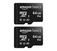 Amazon Basics Carte Mémoire microSDXC avec Adaptateur Grande Taille, A2, U3, Vitesse de Lecture Jusqu’à 100Mbit/s, 64Go, Noir (lot de 2)