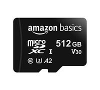Amazon Basics Carte Mémoire microSDXC avec Adaptateur Grande Taille, A2, U3, Vitesse de Lecture Jusqu’à 100Mbit/s, 512Go, Noir