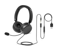 Amazon Basics Casque Supra-Auriculaire Avec Câble, Microphone Réglable, Connexion 3,5mm, Commande Filaire Avec USB-A, Pliable, Casque Pour Bureau, Smartphone, PC, Ordinateur Portable, Noir