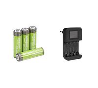 Amazon Basics Chargeur de Piles numérique et Intelligent, pour 4 Piles AA, AAA & Piles Rechargeables AA Haute Capacité, Pré-Chargées - Lot de 4