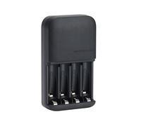 Amazon Basics Chargeur de piles pour piles rechargeables AA et AAA NiMh - Prise européenne, 4 emplacements, Noir