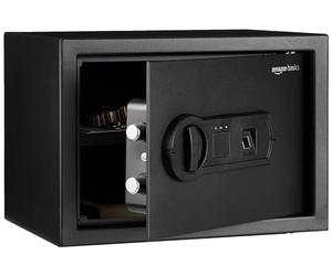 Amazon Basics Coffre-fort domestique en acier avec serrure biométrique programmable par empreinte digitale, pour argent liquide, bijoux, documents d'identité, 14 L, noir, 35 x 25 x 25 cm (L x P x H)