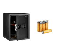 Amazon Basics Coffre-fort électronique en acier avec serrure à clavier numérique programmable pour bijoux, argent, objets de valeur, 43 litres, 35 cm (L) x 33 cm + Amazon basics lot de 8 AA