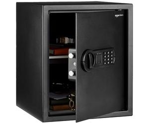 Amazon Basics Coffre-fort électronique en acier avec serrure à clavier numérique programmable pour bijoux, argent, objets de valeur, 43 litres, 35 cm (L) x 33 cm (P) x 42 cm (H), noir
