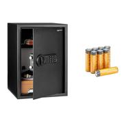 Amazon Basics Coffre-fort électronique en acier avec serrure à clavier numérique programmable pour rangement de bijoux, argent, objets de valeur, 51 litres + Amazon basics lot de 8 AA