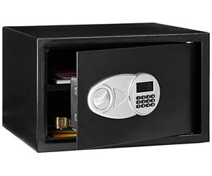 Amazon Basics Coffre-fort en acier avec Serrure à clavier numérique - Pour sécuriser argent, espèces, bijoux, documents d'identité, 34 litres, 43 cm (L) x 37 cm (P) x 27 cm (H), noir