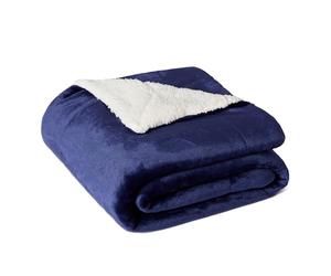 Amazon Basics Couverture Jeté de Canapé Réversible en Sherpa, 127 x 152 cm, Bleu Marine