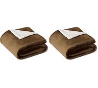 Amazon Basics Couverture Jeté de Canapé Réversible en Sherpa, 127 x 152 cm, Marron (Lot de 2)