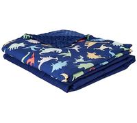Amazon Basics Couverture lestée en coton, housse réversible imitation vison - 1,3 kg, 91 x 121 cm - Bleu, motif dinosaure