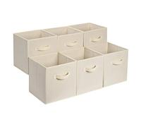 Amazon Basics Cube de rangement pliable en tissu avec poignées, lot de 6, Beige Uni, 33 x 33 x 33 cm