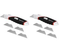 Amazon Basics Cutter ultra robuste ergonomique et rétractable, à chargement automatique,avec lame à 3 positions de verrouillage et 4 lames tranchantes remplaçables incluses dans le corps, Noir/Argenté
