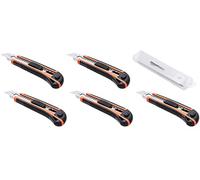 Amazon Basics Cutters ultra robustes à manche rétractable, avec 10 remplaçables lame à positions de verrouillage multiples et s dans un boîtier, Lot de 5, Orange/Noir