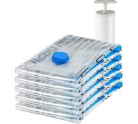 Amazon Basics de rangement sous vide avec pompe manuelle, Fermeture éclair, lot de 5, Taille Moyen, Blanc, Bleu