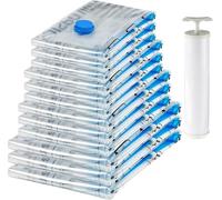 Amazon Basics de rangement sous vide avec pompe manuelle, Lot de 12, (3 jumbo, 3L, 3M, 3S), Fermeture éclair, Multiple, Blanc,bleu