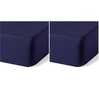 Amazon Basics Drap Housse en Coton Bio, 180 x 200 cm, Bleu Marine (Lot de 2)