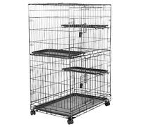 Amazon Basics Durable Cage de jeu pour chat 3 niveaux Grand modèle Noir, L 91 x l 57 x H 129 cm