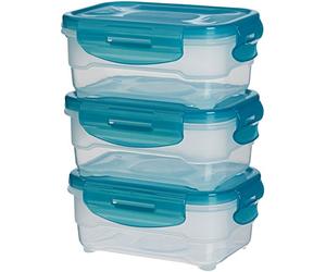 Amazon Basics Ensemble de 3 récipients hermétiques pour aliments, 3 pièces de 0.6 litre, Bleu clair