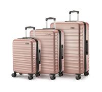 Amazon Basics Ensemble de Bagages Extensibles Rigides (Tailles S + M + L) - Bagages de Voyage en ABS avec 4 Doubles Roues Rotatives - Structure Légère et Anti-Rayures - Or Rose