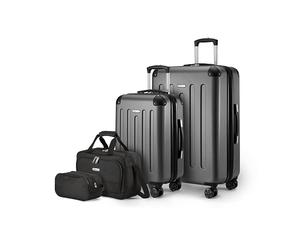 Amazon Basics Ensemble de Bagages Rigides, 4 Pièces, Grande Valise, Bagage Cabine, Sac Fourre-Tout, Sac de Voyage Compact, Extensible, 4 roulettes Pivotantes, Noir