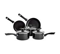 Amazon Basics Ensemble de batterie de cuisine 5 pièces anti-adhésifs avec couvercles, pour plaques à induction, Noir