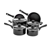 Amazon Basics Ensemble de batterie de cuisine 6 pièces anti-adhésifs avec couvercles, pour plaques à induction, Noir