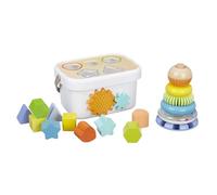 Amazon Basics Ensemble de jeu classique - Boîte à formes en bois et pyramide arc-en-ciel, Multicolore