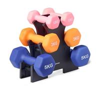Amazon Basics Ensemble d'haltères en néoprène avec support, lot de 3 (1.5 kg, 3 kg, 5 kg), Multicolore