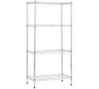 Amazon Basics Étagère à 4 tablettes étroites réglables en hauteur avec pieds de nivellement, charge max. 363 kg, Chromé, 34 x 58.9 x 121.9 cm (l x L x H)