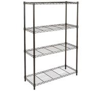 Amazon Basics Étagère à 4 tablettes étroites réglables en hauteur avec pieds de nivellement, charge max. 640 kg, 35.6 x 91.44 x 137.16 cm (l x L x H), Noir, sans roulettes