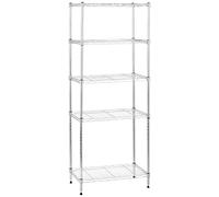 Amazon Basics Étagère à 5 tablettes étroites réglables en hauteur avec pieds de nivellement, charge max. 453 kg, Chromé, 34 x 58.9 x 152.5 cm (l x L x H)