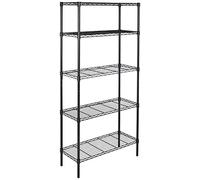 Amazon Basics Étagère à 5 tablettes étroites réglables en hauteur avec pieds de nivellement, charge max. 795 kg, sans roulettes, Noir, 36 x 91 x 183 cm