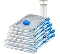 Amazon Basics fermeture éclair housses de rangement sous vide avec pompe manuelle, Lot de 6, Plusieurs (2 jumbo, 2 L, 2 M taille), Clair, Bleu