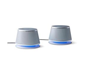 Amazon Basics Haut-parleurs stéréo 2.0 pour PC ou ordinateur portable, entrée auxiliaire 3,5 mm, alimentation USB, 1 paire, Argenté