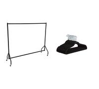 Amazon Basics Heavy Duty Clothes Rail Garment Rail, 1.82 x 1.52 m and Slim Velvet Non-Slip Suit Hangers - Pack of 30, Black