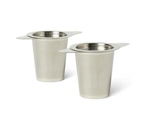 Amazon Basics Infuseur à Thé avec Couvercle pour Thé en Vrac, Lot de 2 Pièces, Acier Inoxydable, Antirouille, Compatible Lave-Vaisselle