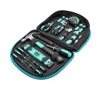 Amazon Basics Jeu d'outils avec pochette ronde facile à transporter, 104 pièces (turquoise, 36,6 x 29 x 7,6 cm)