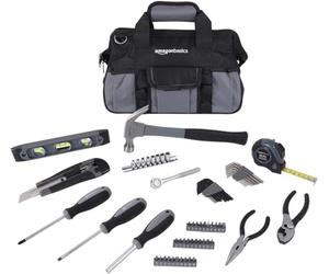 Amazon Basics Kit d'outils de réparation de base pour la maison, 65 pièces, avec sac de rangement (argenté, noir)
