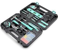 Amazon Basics Kit d'outils pour la maison avec boîte de rangement, 142 pièces (turquoise, 34 x 23,5 x 7,5 cm)