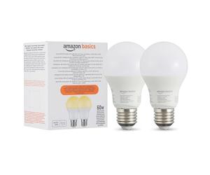 Amazon Basics Lot de 1 ampoule LED intelligente à intensité variable, E27, 8W (60W Equivalent), Fonctionne uniquement avec Alexa, Blanc Doux, 2 pièce